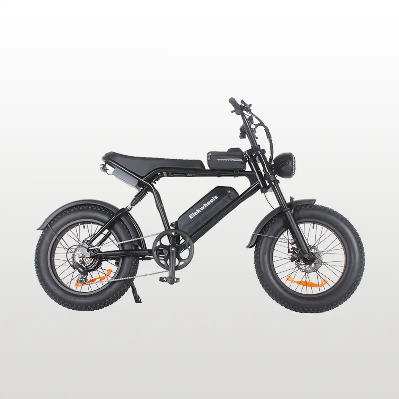 Durable Steel Frame E-Bike A rugged fat tire e-bike with a thick steel frame parked on a dirt path