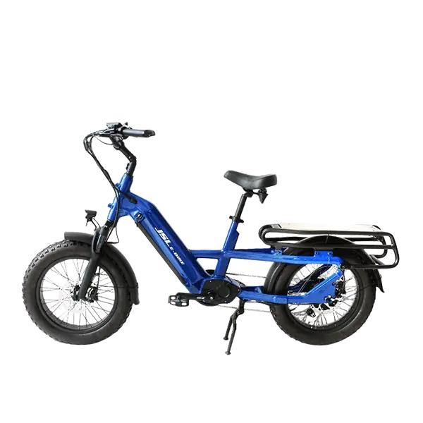 A longtail cargo e-bike with a 750W motor easily climbing a hill