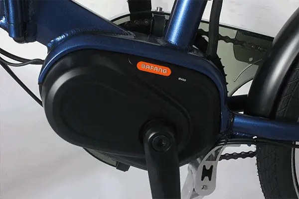 close-up of a Bafang M600 motor integrated into an e-bike frame