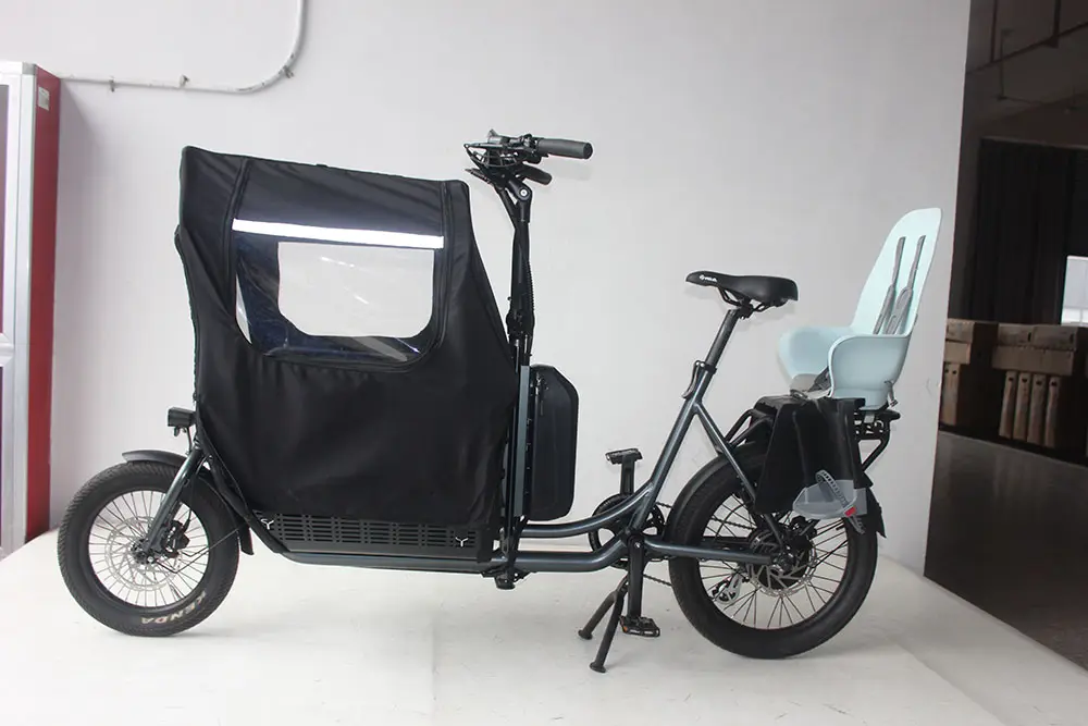 Versatile Cargo E-bike Applications cargo e-bike with delivery box and child seat options
