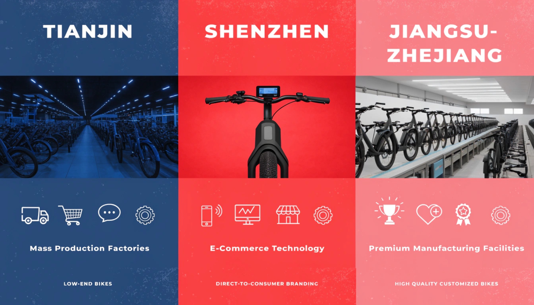 Rows of simple steel bicycles in a warehouse