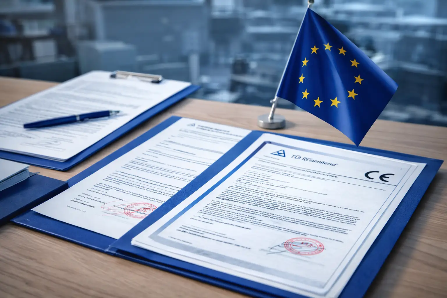 A certificate of compliance for e-bike batteries on a desk