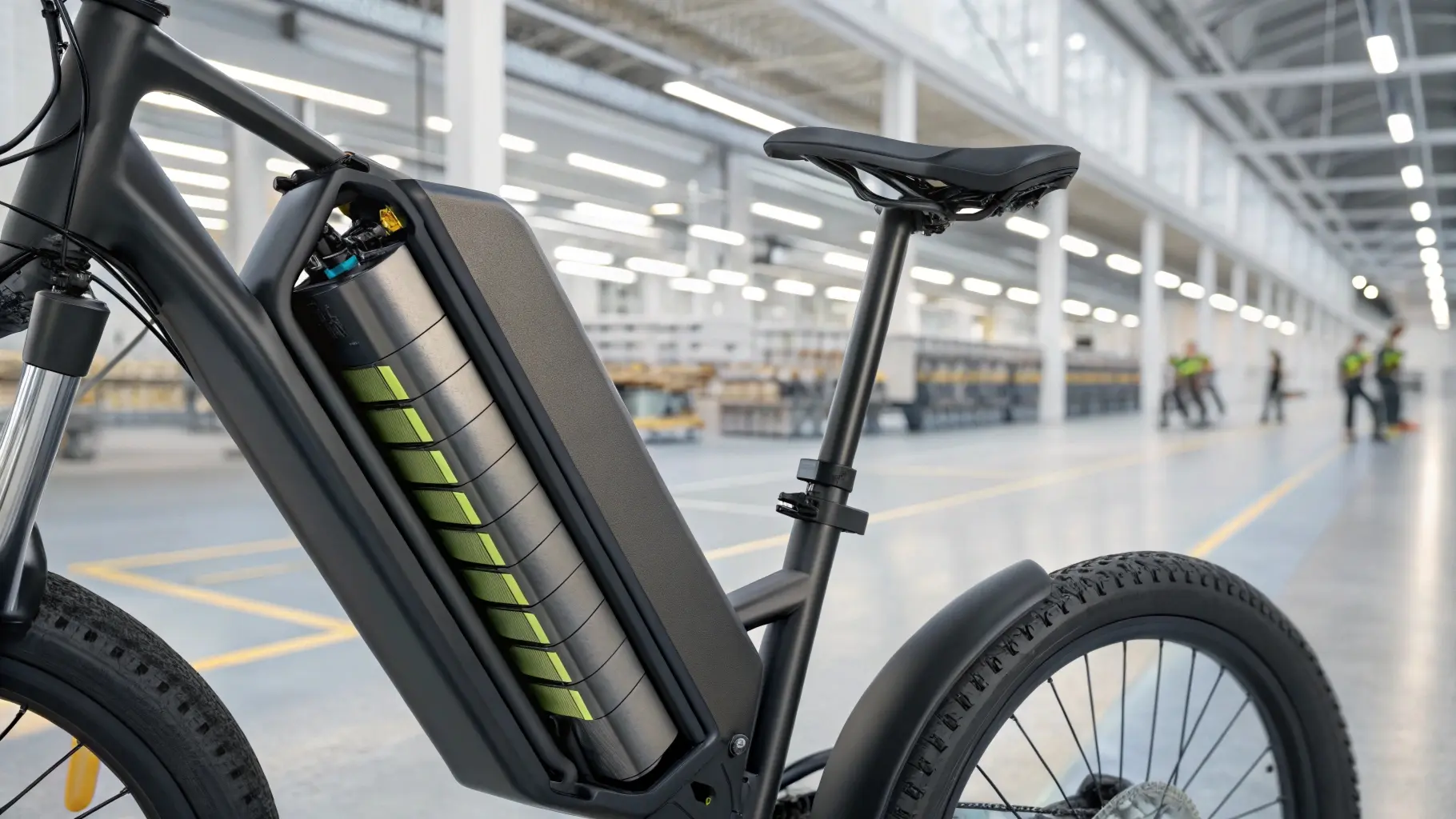 E-bike battery with a warning sign