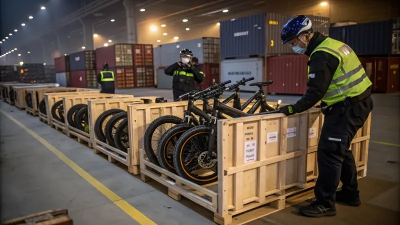A photo of seized electric bikes in a warehouse
