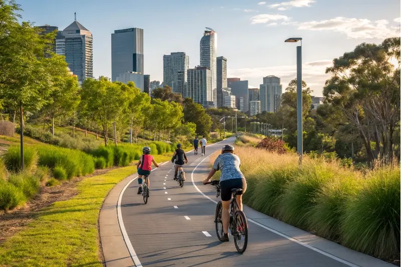 E-bike rider in a city with traffic