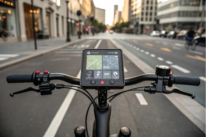 A person using a smartphone app to connect with their e-bike's display