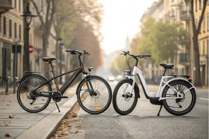 alt with keywords: step-through vs step-over e-bike frames side-by-side