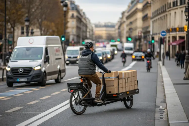 A person smoothly riding an e-bike in a city