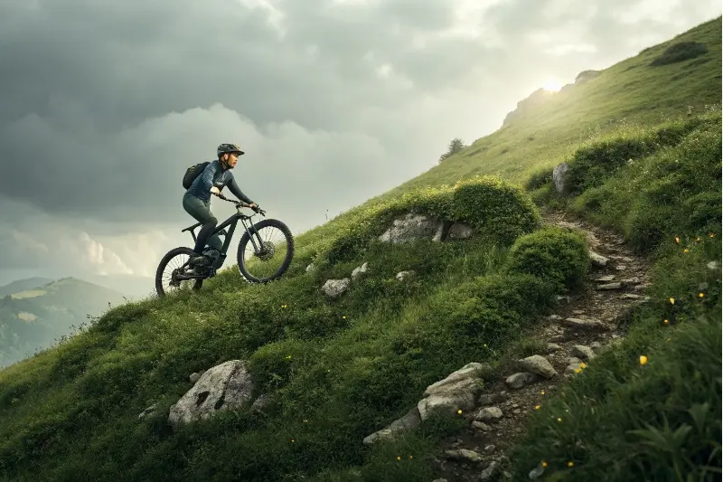 A person riding an e-bike up a steep hill without any issues