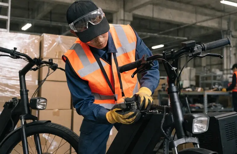 a person cleaning an e-bike battery connector