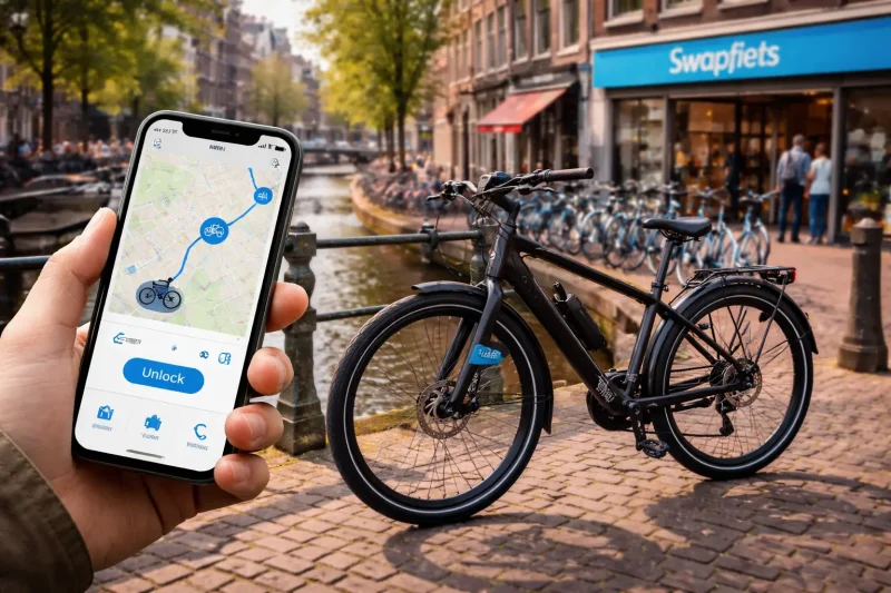 Smartphone displaying an e-bike app with GPS tracking