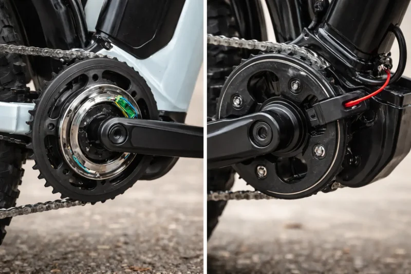 Diagram comparing torque sensor and cadence sensor mechanisms