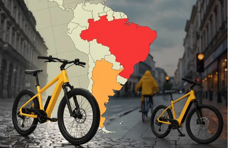 E-Bike Certifications in South America A map of South America highlighting Brazil and Argentina.