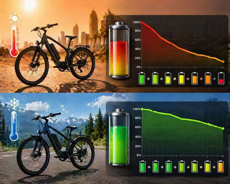 A performance graph showing stable power output in cool weather vs. fluctuating power in hot weather