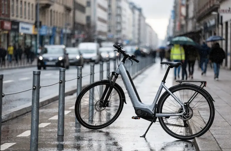E-bike on a protected bicycle lane in a European city