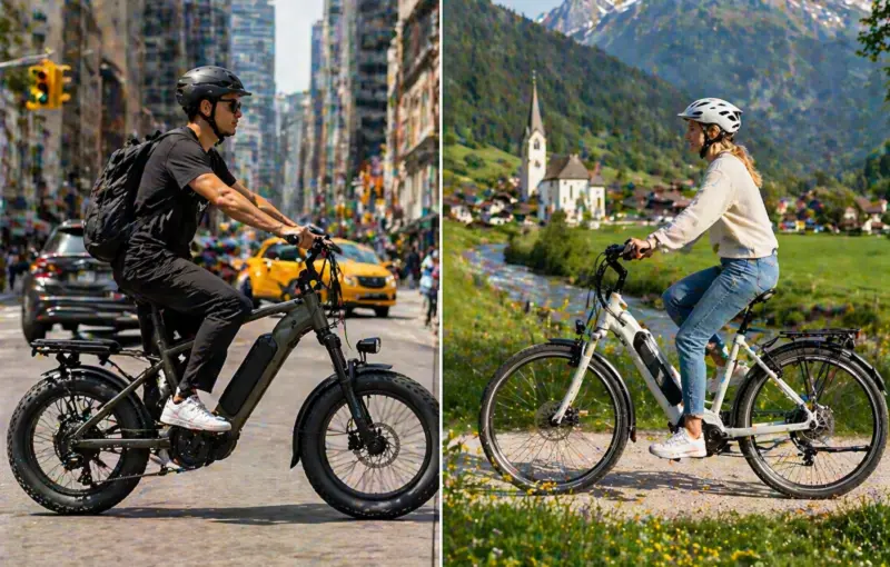 A graphic comparing EU and US e-bike regulation symbols