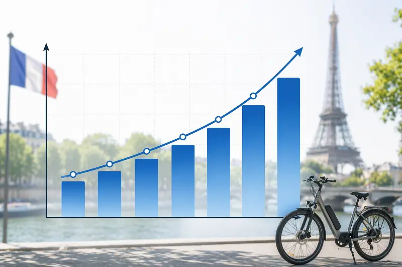 A graph showing steady upward trend of e-bike sales in France