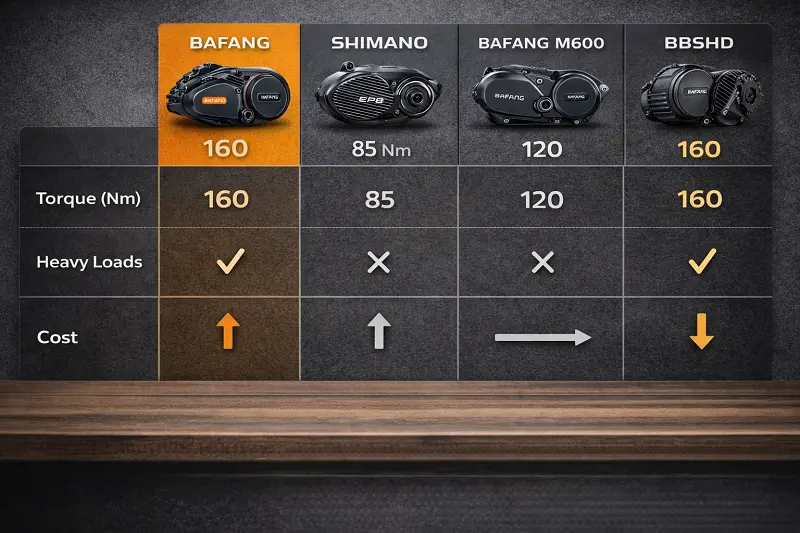 a comparison chart of different e-bike motors