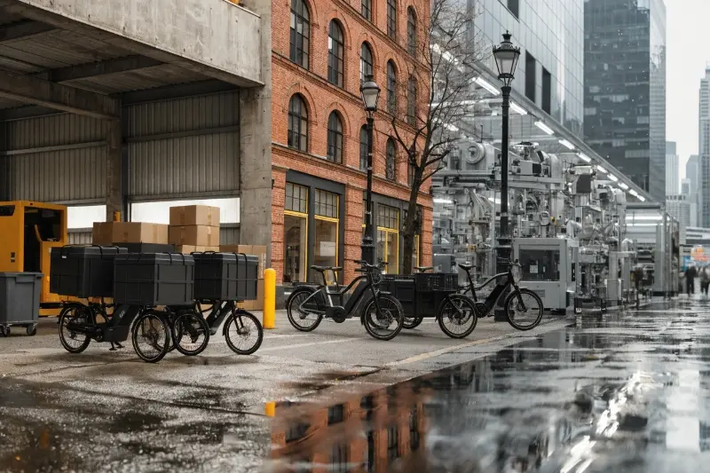 An infographic showing the three types of players in the cargo e-bike market: Platform Groups, Product Brands, and Manufacturing OEMs.