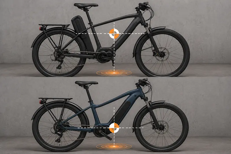 Diagram showing the center of gravity on an e-bike