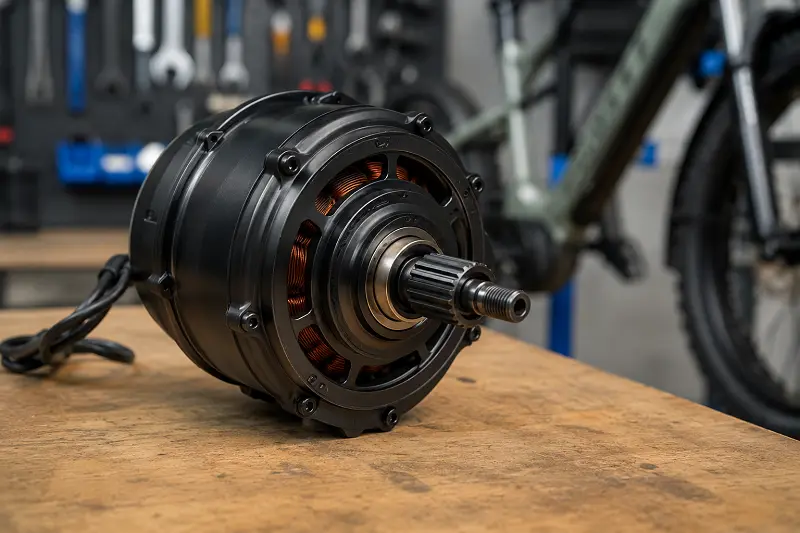Torque vs Wattage in E-bike Motors An e-bike motor with torque and wattage numbers highlighted