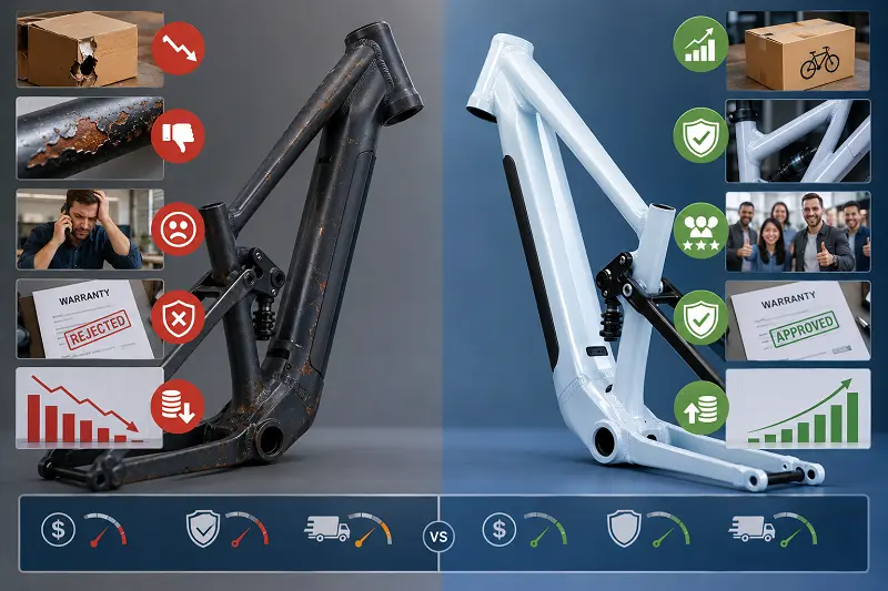 A chart showing business impacts of e-bike frame finish choices
