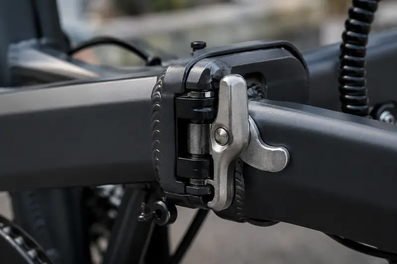 Secure E-Bike Frame Latch Close-up of a secure e-bike frame latch