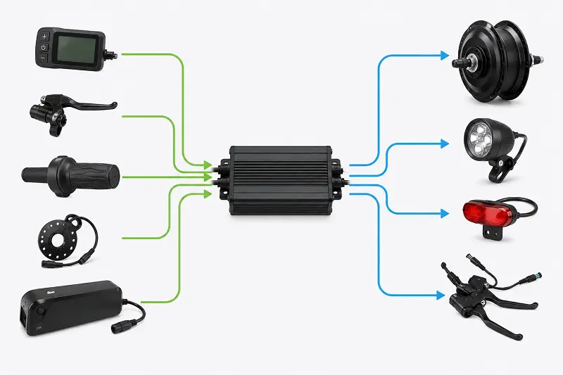 E-Bike Controller Signal Flow Diagram showing inputs and outputs of an e-bike controller