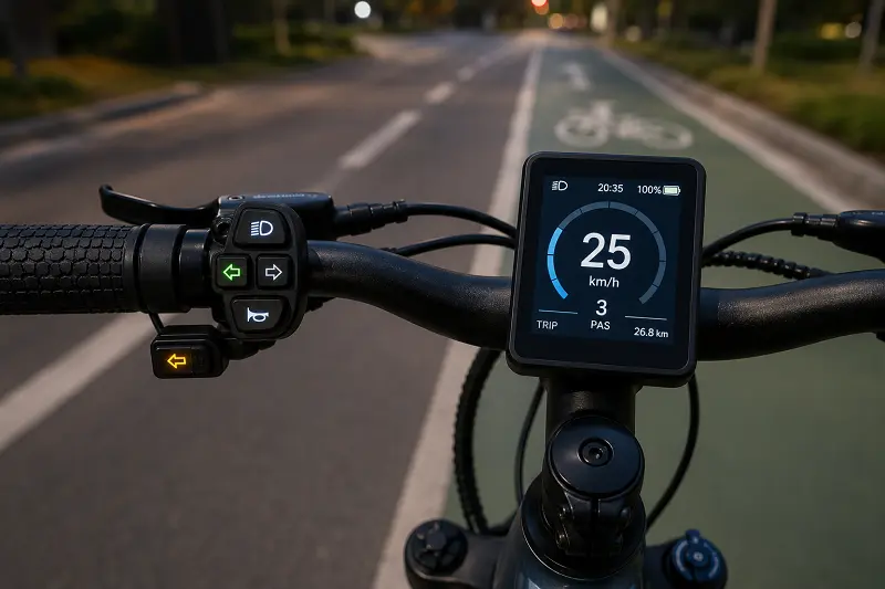 e-bike handlebar with controls for lights and turn signals