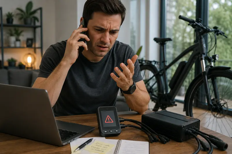  A frustrated customer on the phone with e-bike support.