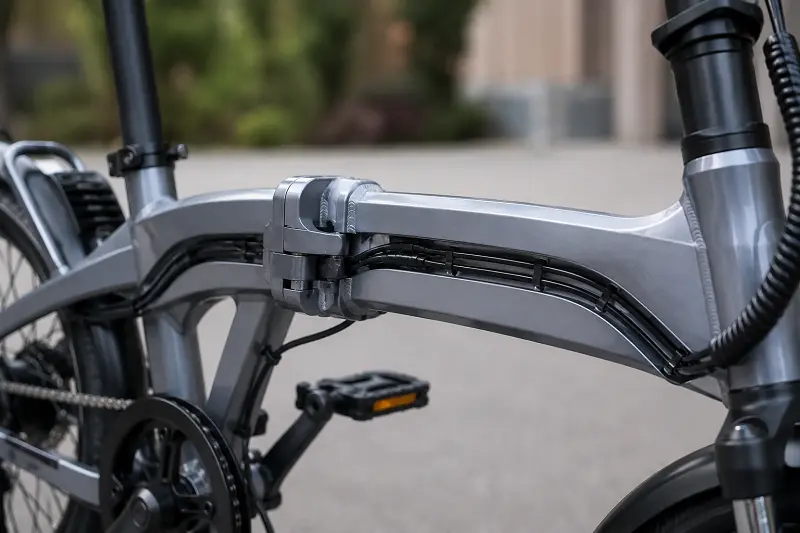 E-Bike Internal Cable Routing Neatly routed internal cables on a folding e-bike