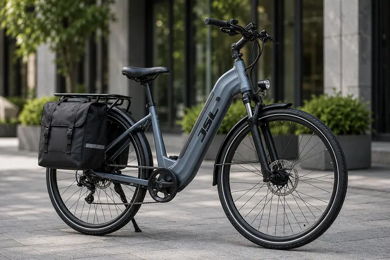 An e-bike equipped with a sturdy rear rack and pannier bags