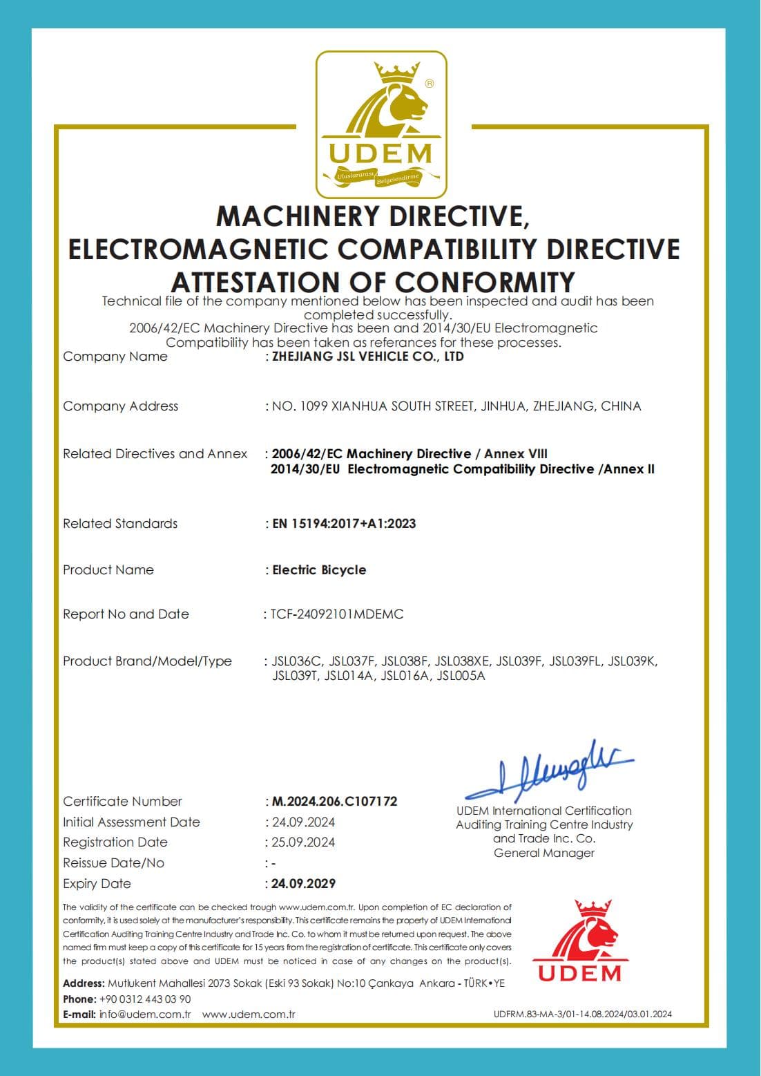 EN 15194 certification for an electrically power-assisted bicycle