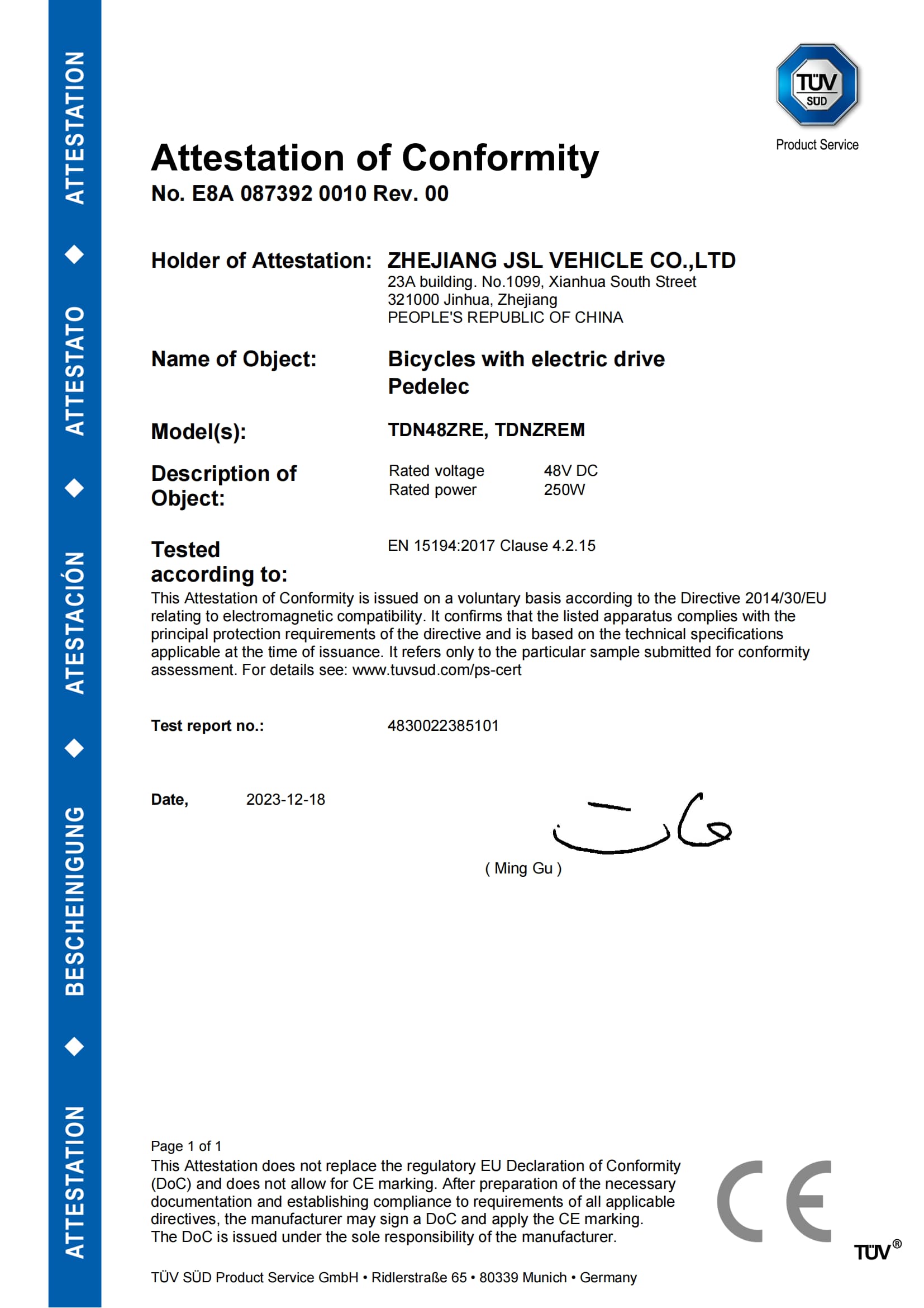 EN 17680 certification for a European cargo e-bike model