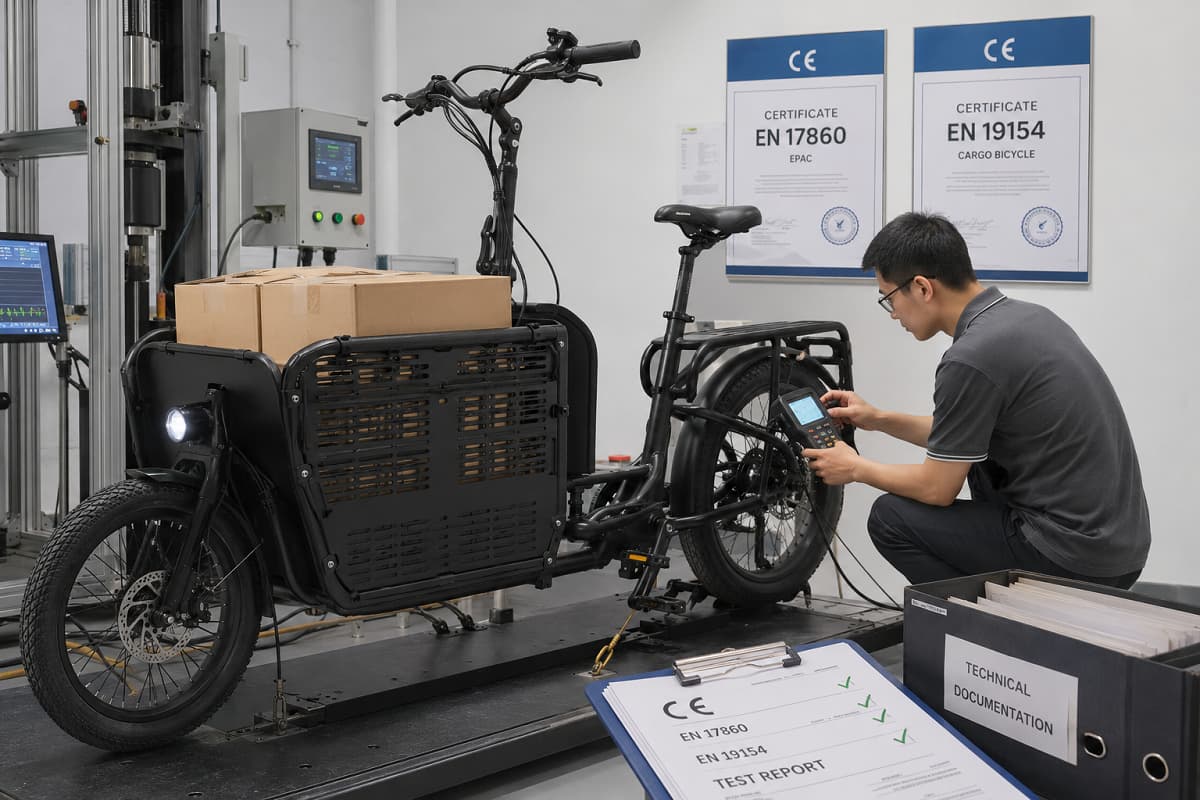 Cargo e-bike configured for local roads climate and operating conditions