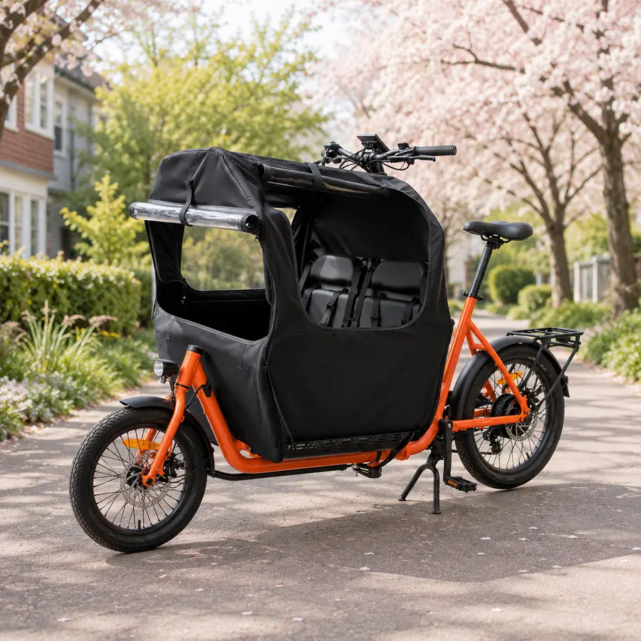 ECB02-2 child seat and rain cover family cargo bike
